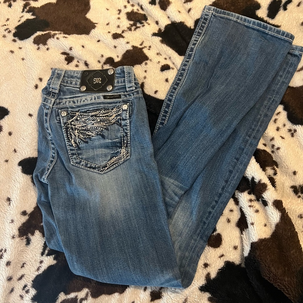 Miss Me Blue Boot Cut Jeans with Embellished Pocket
